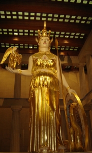 This statue is the Athena Parthenos, a statue of Athena holding Nike in the Parthenon.